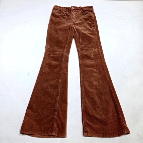 Pilcro and the Letterpress Pants - Pilcro Corduroy Pants Womens 26 Brown Slim Boyfriend Flare Leg Boho Retro 70s